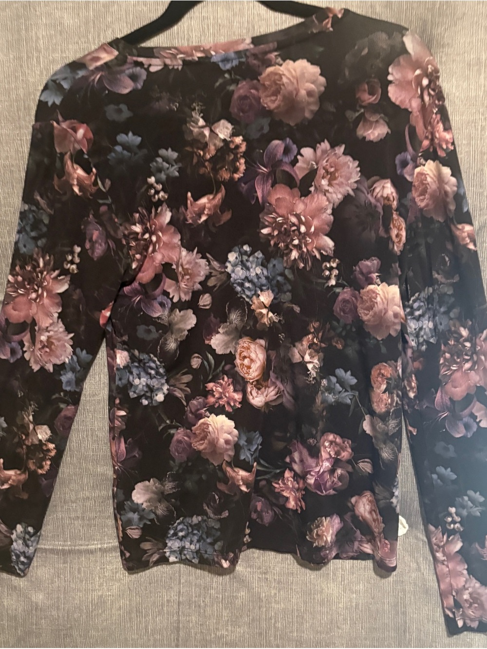 L'AGENCE Black Floral Crewneck Sweater with Pink & Blue Blooms - Picture 2 of 7